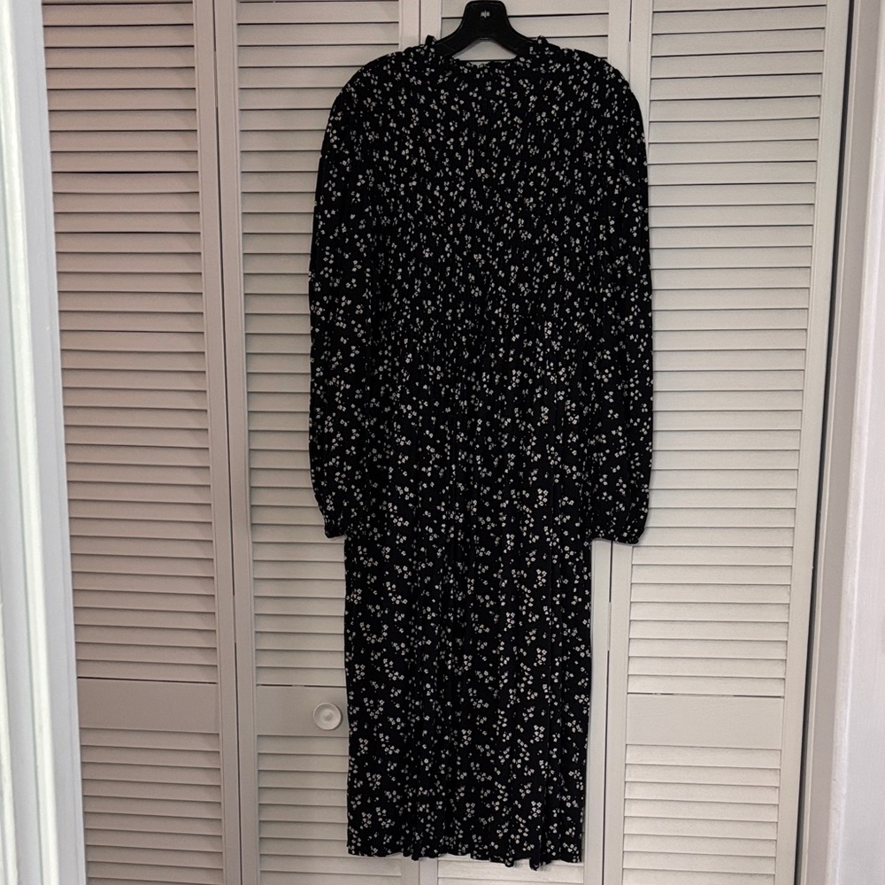 A New Day Black and White Floral  Prairie Midi Dress